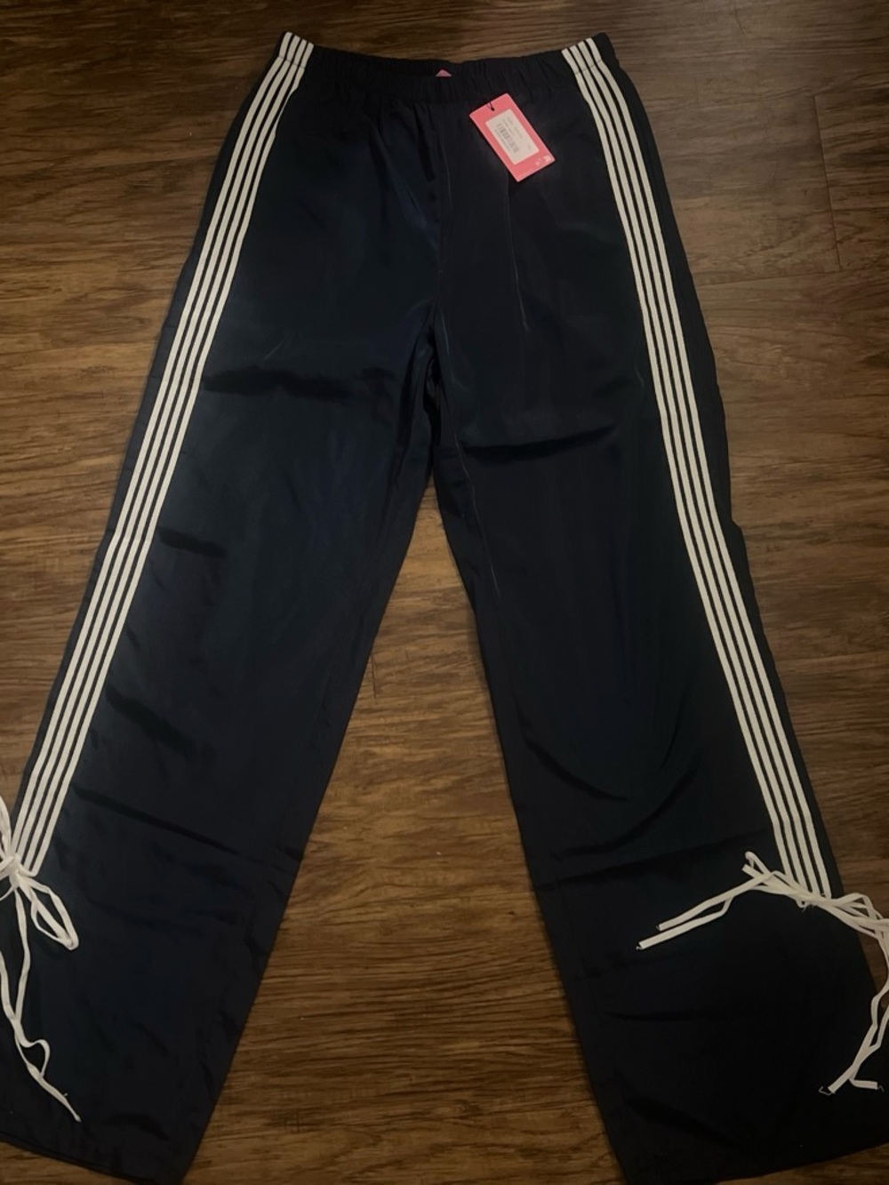 Edikted Navy Track Pants with White Triple Side Stripes